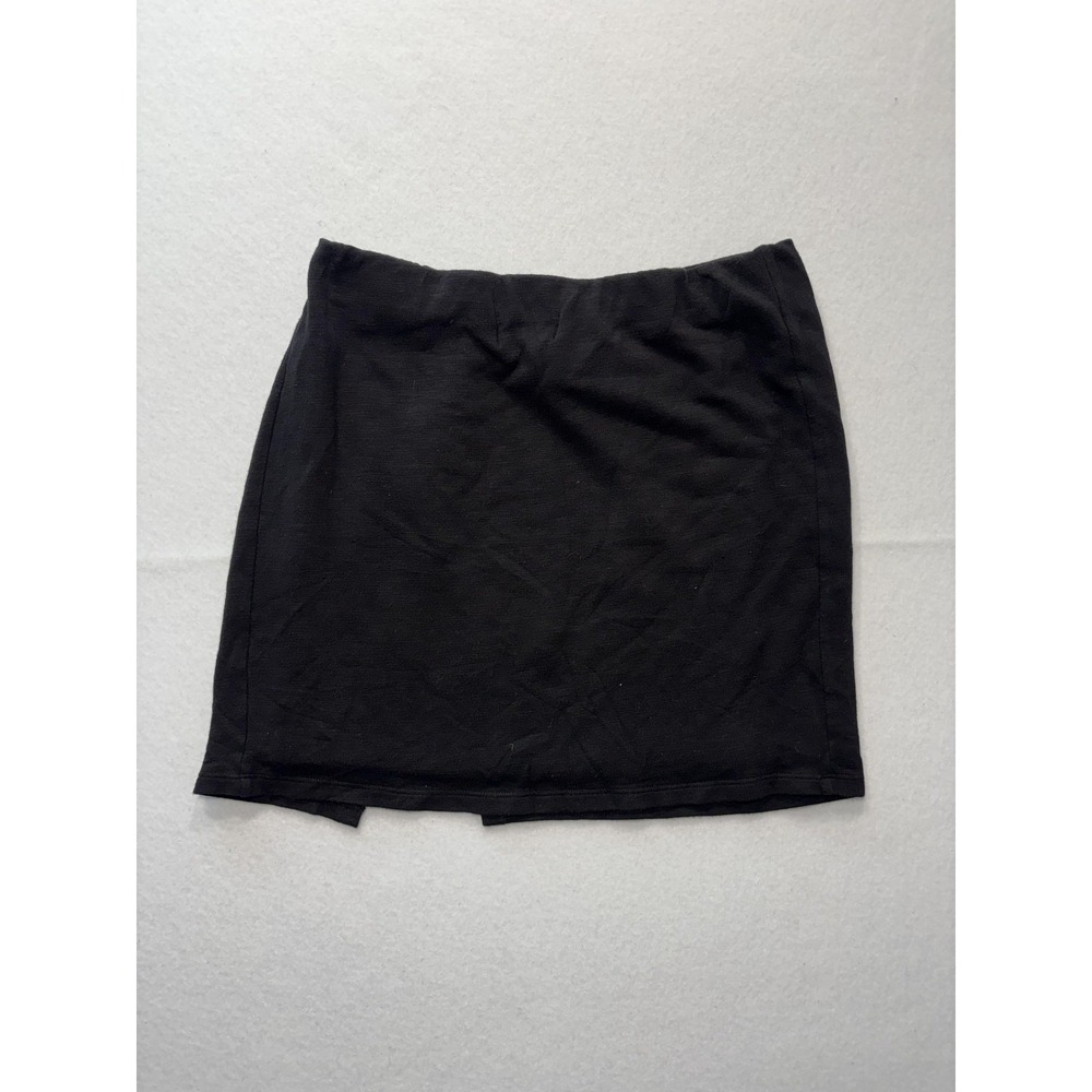 Monrow Skirt Womens 0 Black Jersey Asymmetric Layered Front Slit Mini Pull On - Picture 6 of 7